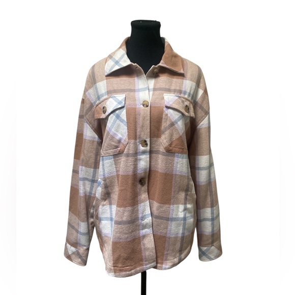 Aeropostale Jackets & Blazers - Aeropostale Women's Plaid Utility Jacket - Brown and Cream GUC S